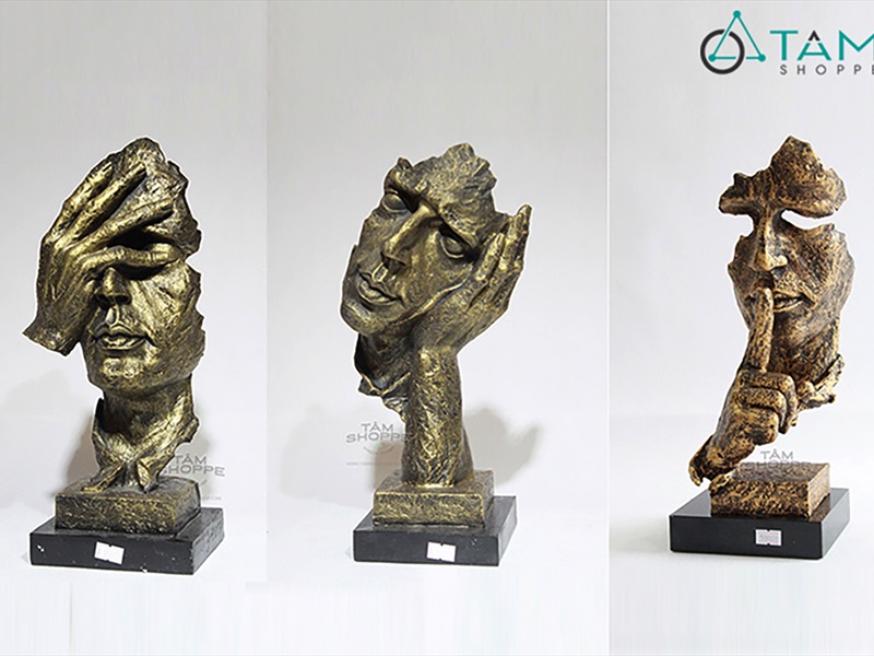 Tượng đầu người nghệ thuật Không thấy - Không nghe - Không nói [Lẻ từng cái - 2 màu] TUONGNGUOI-01